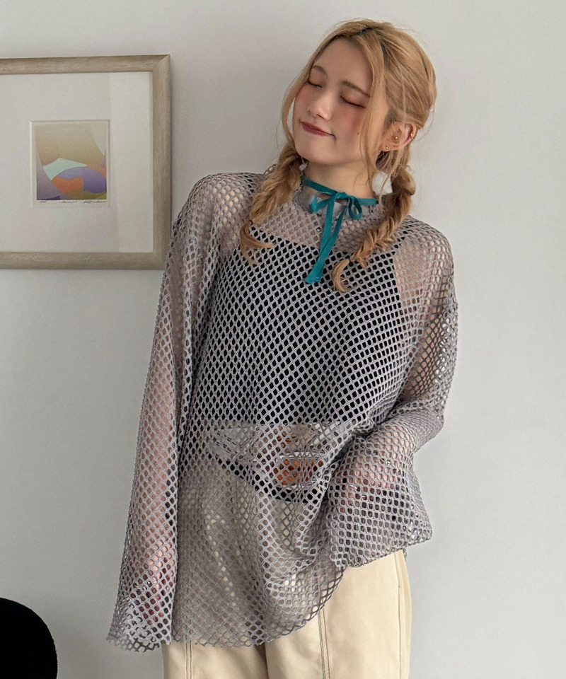 付けフードメッシュ長袖プルオーバー 詳細画像 ブルー 6