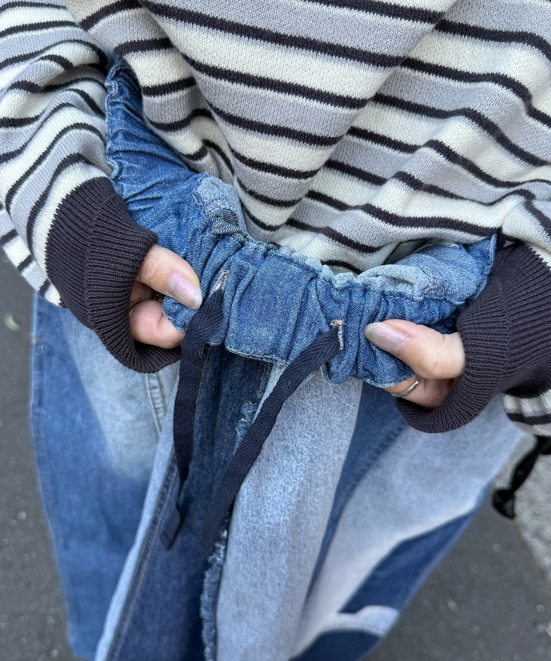 リメイク風パッチワークデニムスカート 詳細画像 インディゴ 10