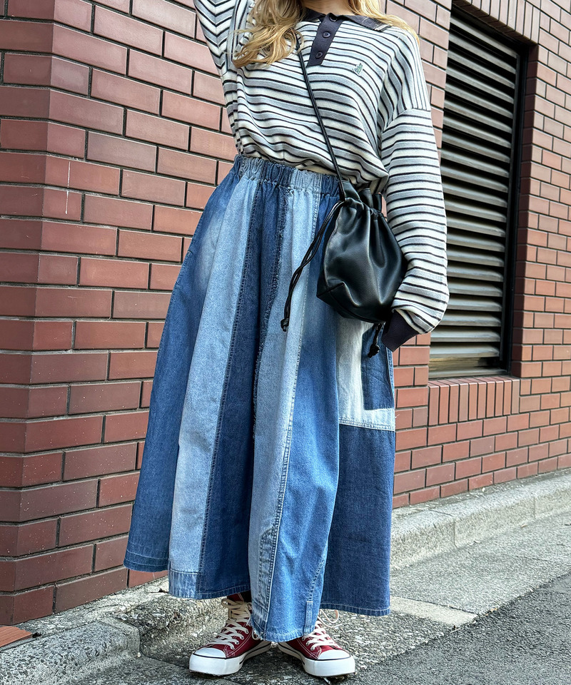 リメイク風パッチワークデニムスカート 詳細画像 インディゴ 11