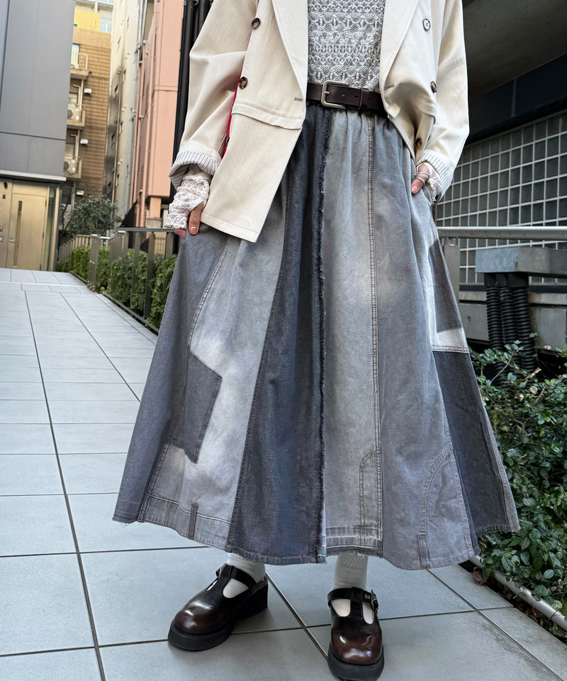 リメイク風パッチワークデニムスカート 詳細画像 ブラックデニム 7