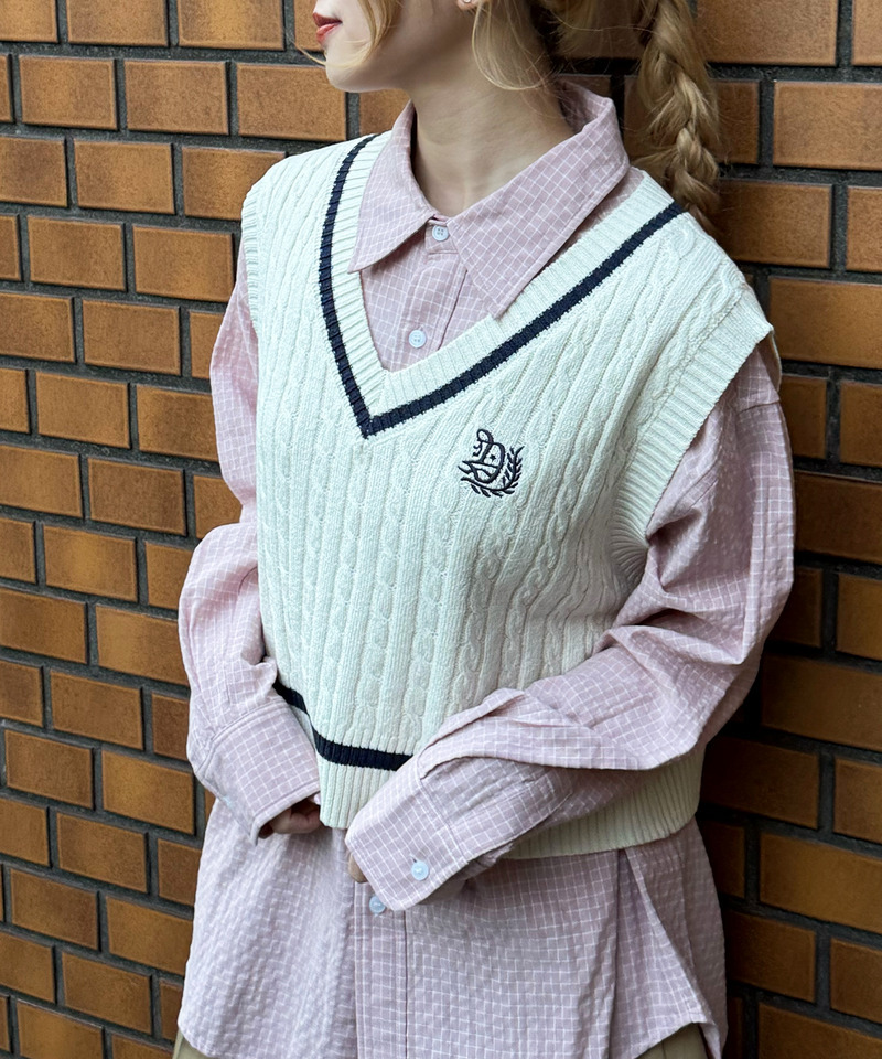 ワンポイント刺しゅうラインニットベスト 詳細画像 オフホワイト 6