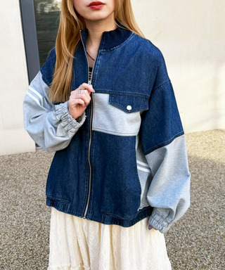 ジャージMIXデニムジャケット