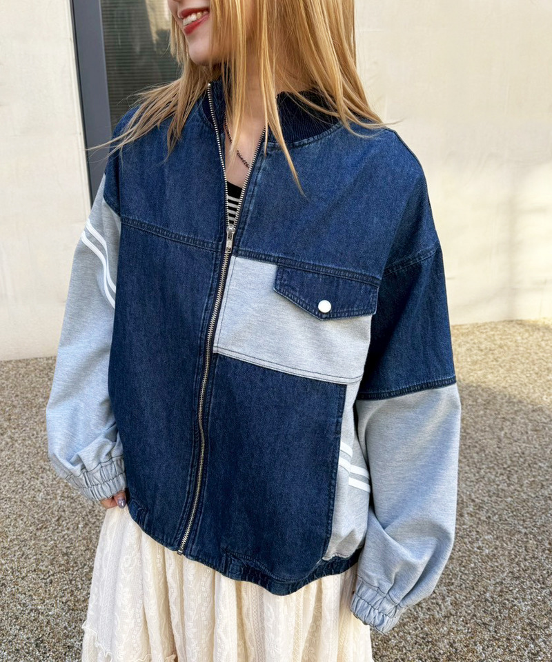 ジャージMIXデニムジャケット 詳細画像 インディゴ 2