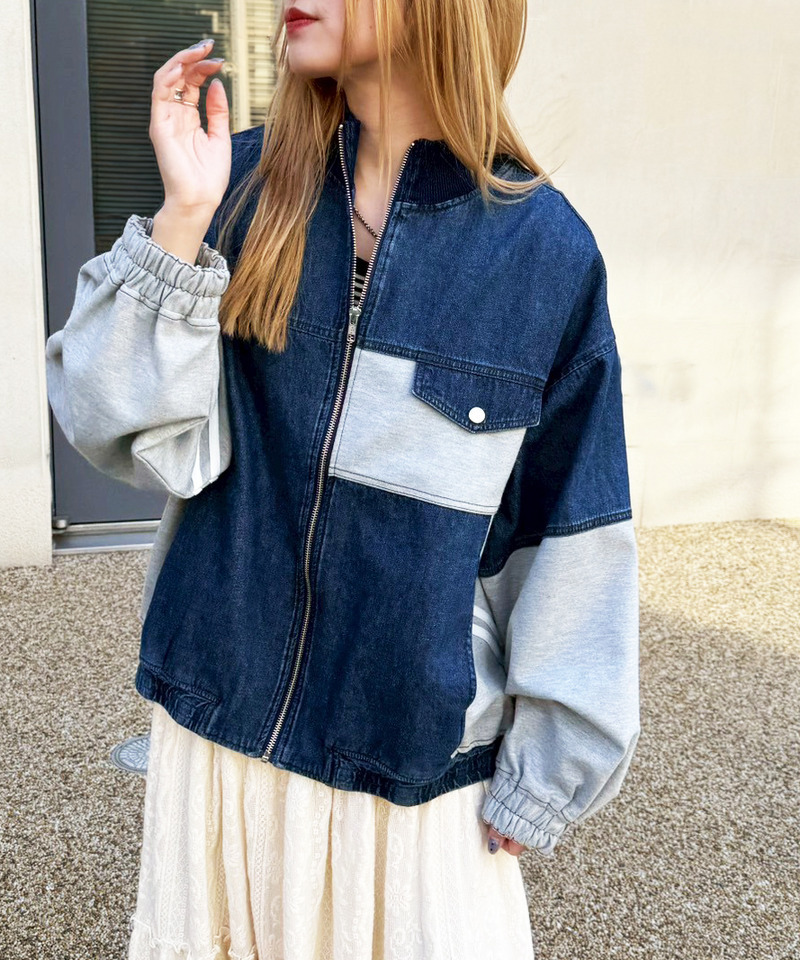 ジャージMIXデニムジャケット 詳細画像 インディゴ 3