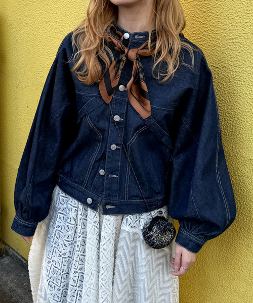 スカーフSET オーバーウイングデニムジャケット 詳細画像