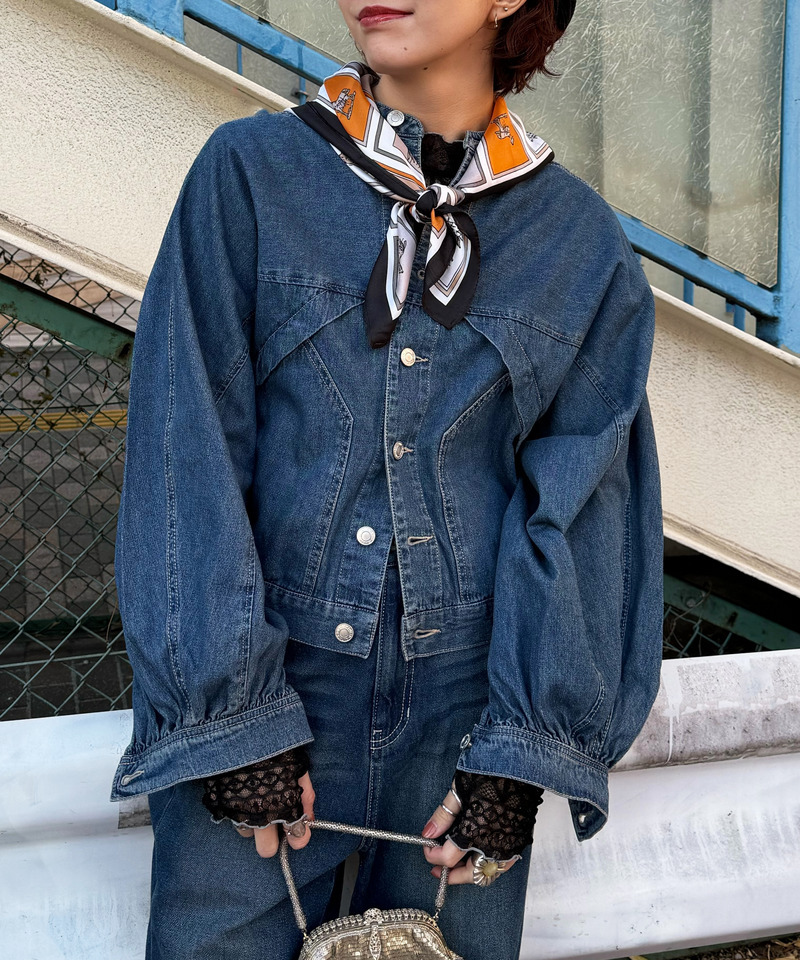 スカーフSET オーバーウイングデニムジャケット 詳細画像 デニムブルー 1