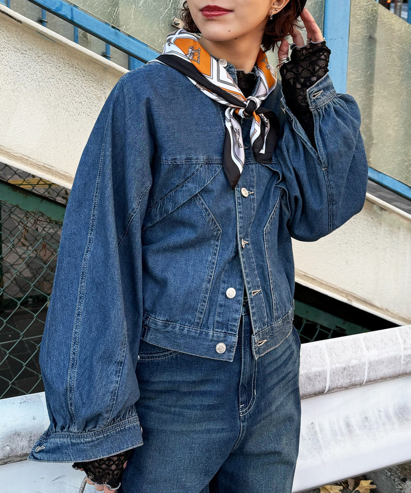 スカーフSET オーバーウイングデニムジャケット 詳細画像 デニムブルー 2