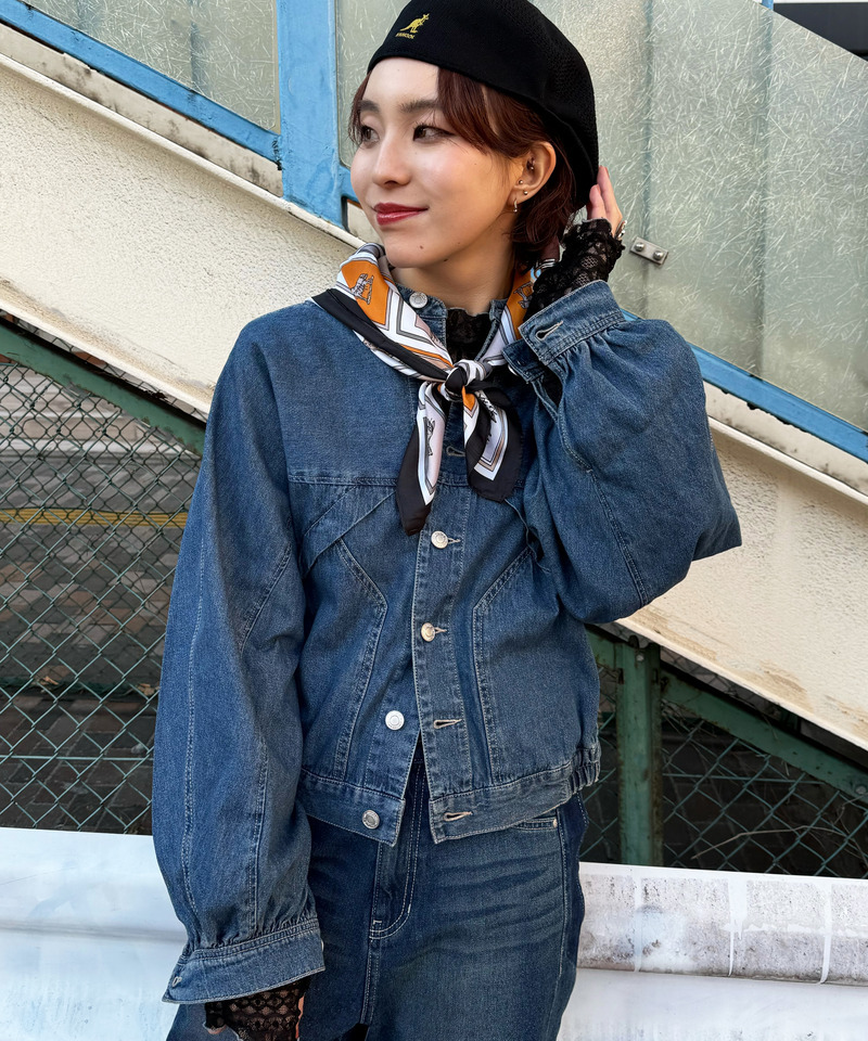 スカーフSET オーバーウイングデニムジャケット 詳細画像 デニムブルー 3