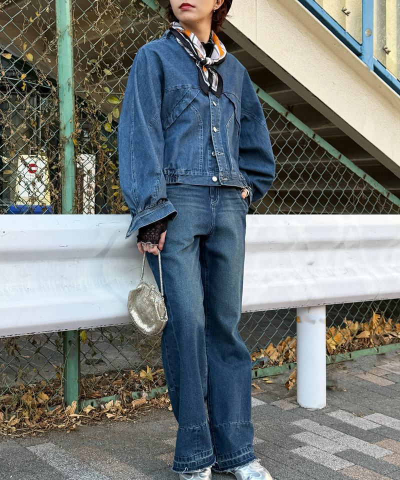 スカーフSET オーバーウイングデニムジャケット 詳細画像 デニムブルー 5