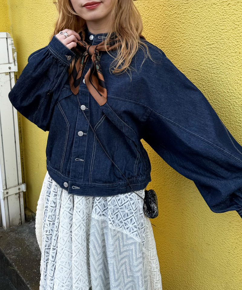 スカーフSET オーバーウイングデニムジャケット 詳細画像 インディゴ 2