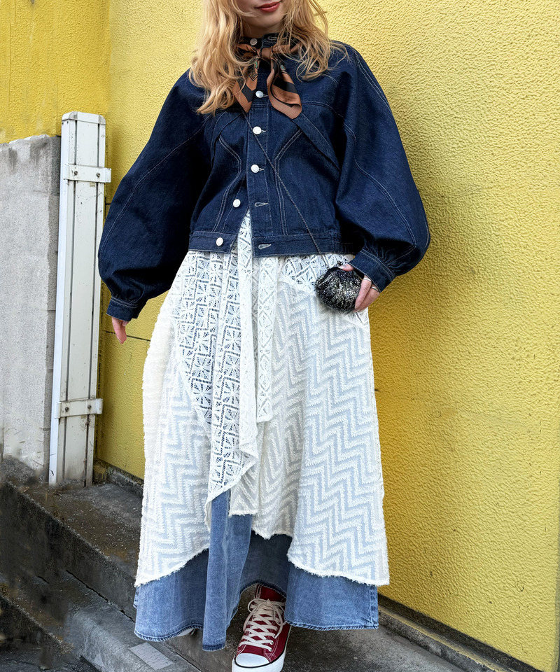 スカーフSET オーバーウイングデニムジャケット 詳細画像 インディゴ 3