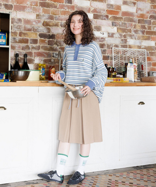 ピンストライプ ミドルプリーツスカート 詳細画像