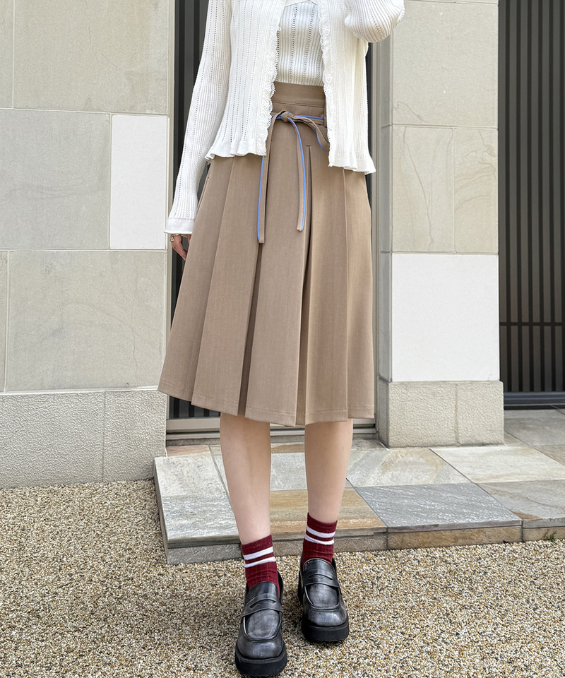 ピンストライプ ミドルプリーツスカート 詳細画像 ベージュ 11