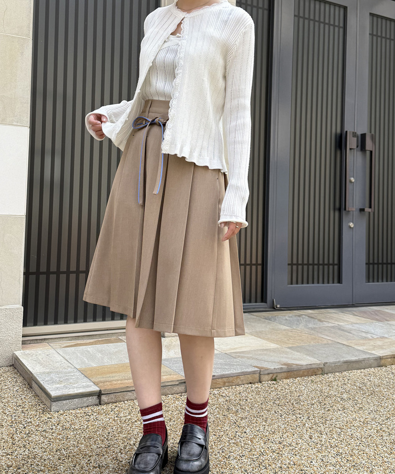 ピンストライプ ミドルプリーツスカート 詳細画像 ベージュ 13