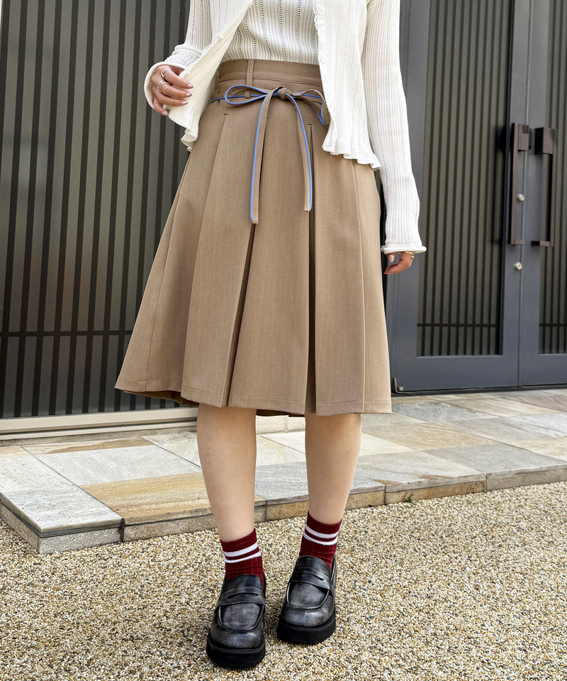ピンストライプ ミドルプリーツスカート 詳細画像 ベージュ 14