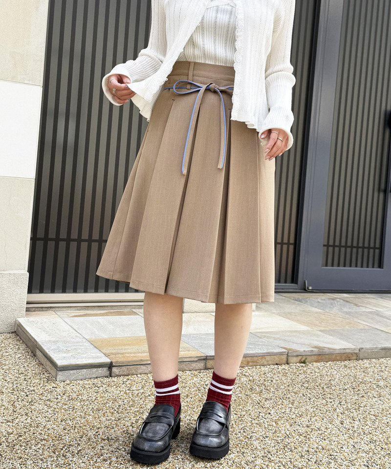 ピンストライプ ミドルプリーツスカート 詳細画像 ベージュ 15