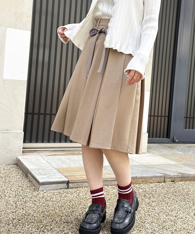 ピンストライプ ミドルプリーツスカート 詳細画像 ベージュ 16