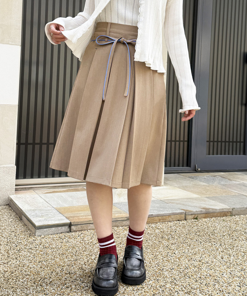 ピンストライプ ミドルプリーツスカート 詳細画像 ベージュ 17