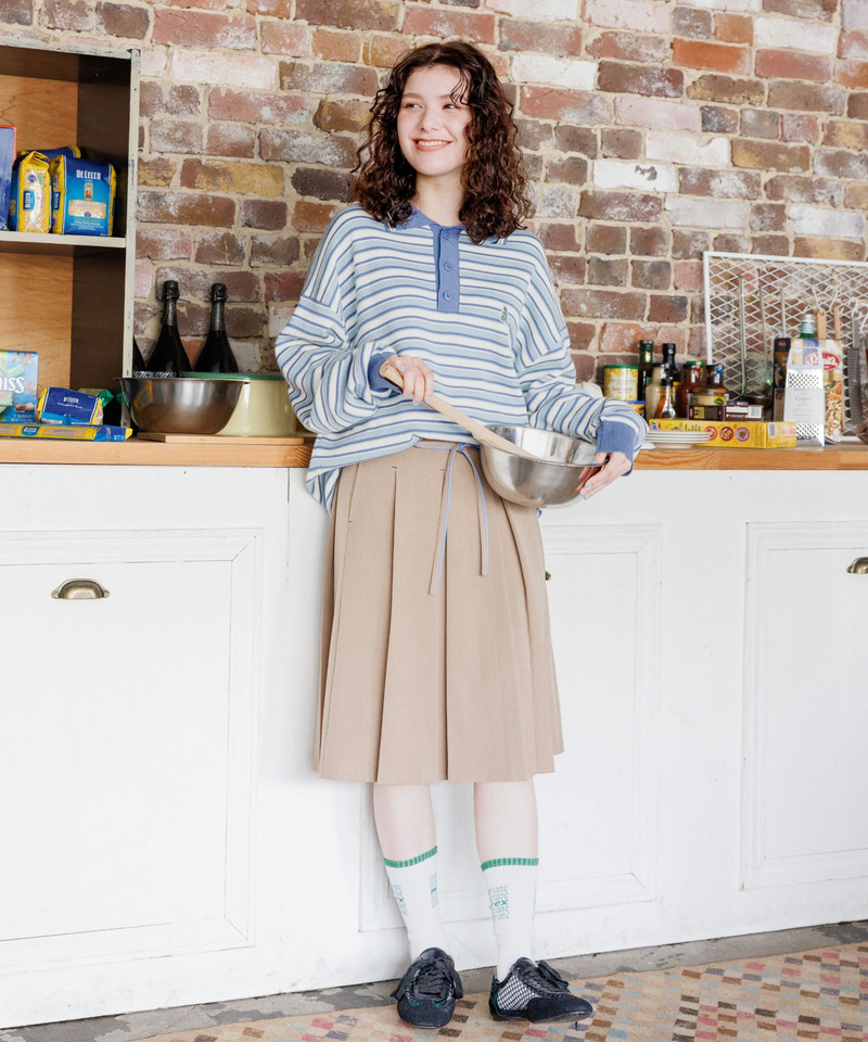 ピンストライプ ミドルプリーツスカート 詳細画像 ベージュ 2