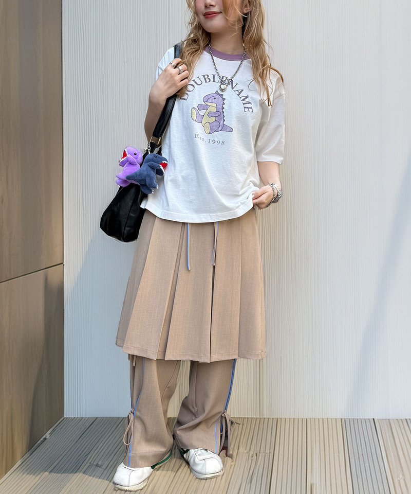 ピンストライプ ミドルプリーツスカート 詳細画像 ベージュ 3