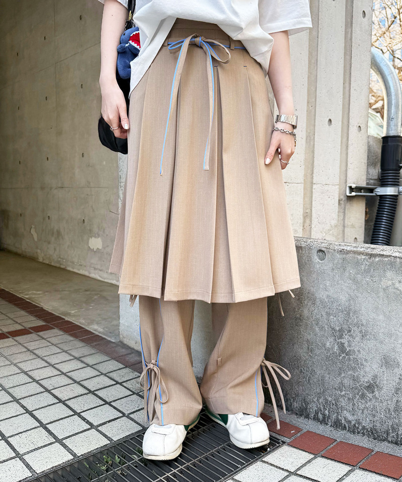 ピンストライプ ミドルプリーツスカート 詳細画像 ベージュ 5