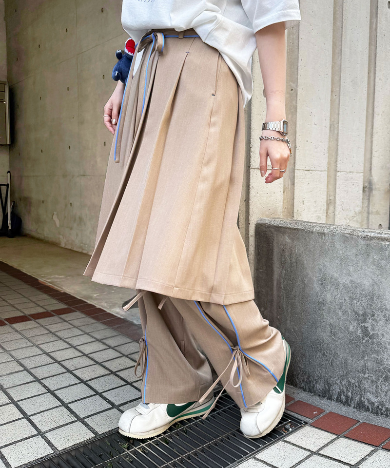 ピンストライプ ミドルプリーツスカート 詳細画像 ベージュ 6