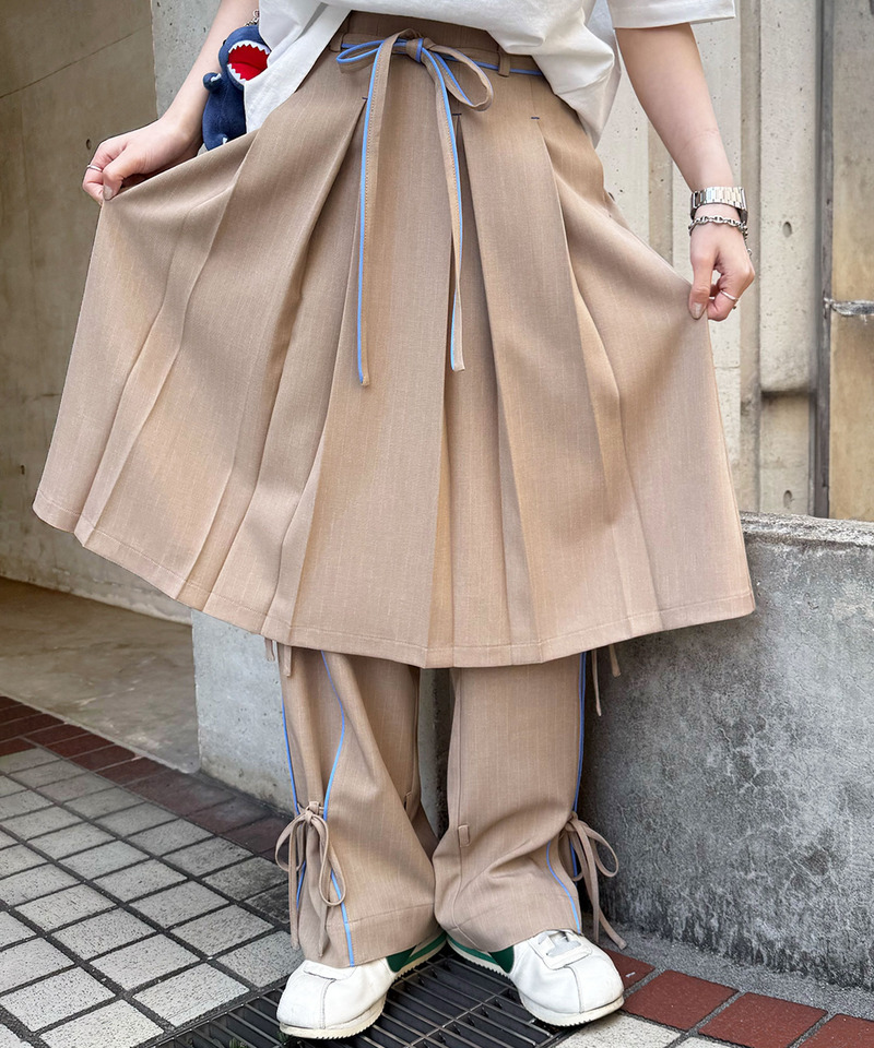 ピンストライプ ミドルプリーツスカート 詳細画像 ベージュ 7