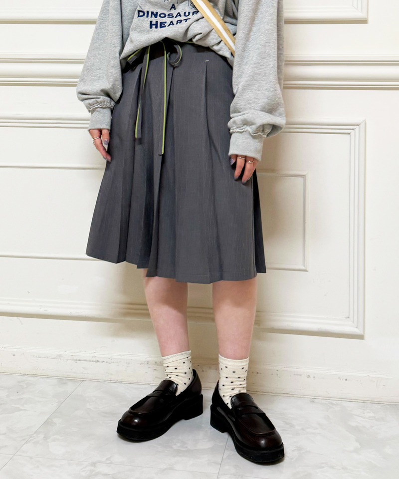 ピンストライプ ミドルプリーツスカート 詳細画像 グレー 1