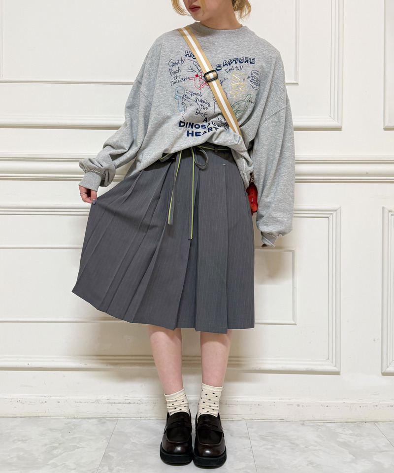 ピンストライプ ミドルプリーツスカート 詳細画像 グレー 2