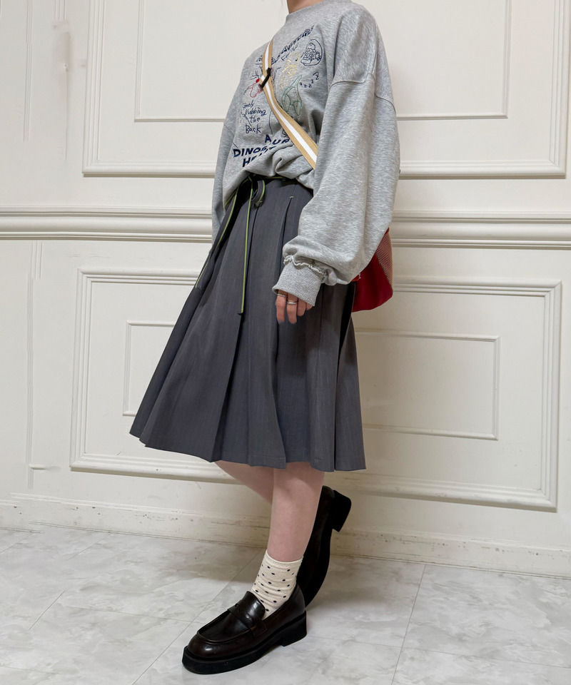 ピンストライプ ミドルプリーツスカート 詳細画像 グレー 3