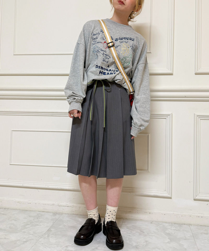 ピンストライプ ミドルプリーツスカート 詳細画像 グレー 4