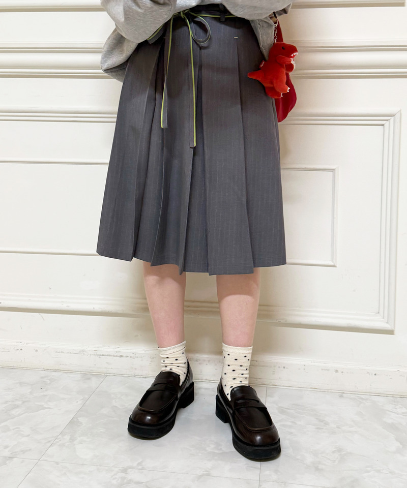 ピンストライプ ミドルプリーツスカート 詳細画像 グレー 5