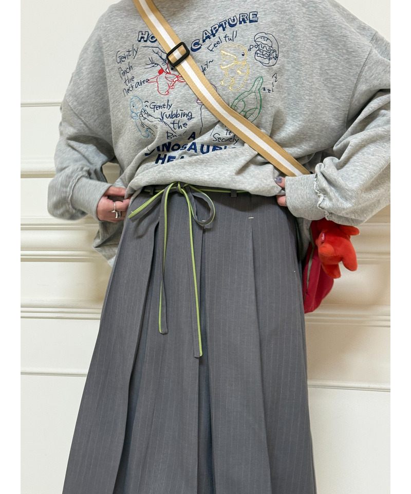 ピンストライプ ミドルプリーツスカート 詳細画像 グレー 9