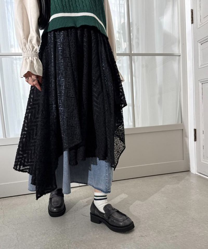 flowerレースランダムヘムスカート 詳細画像 ブラック 1