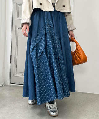 ドットデニムオリガミタックスカート