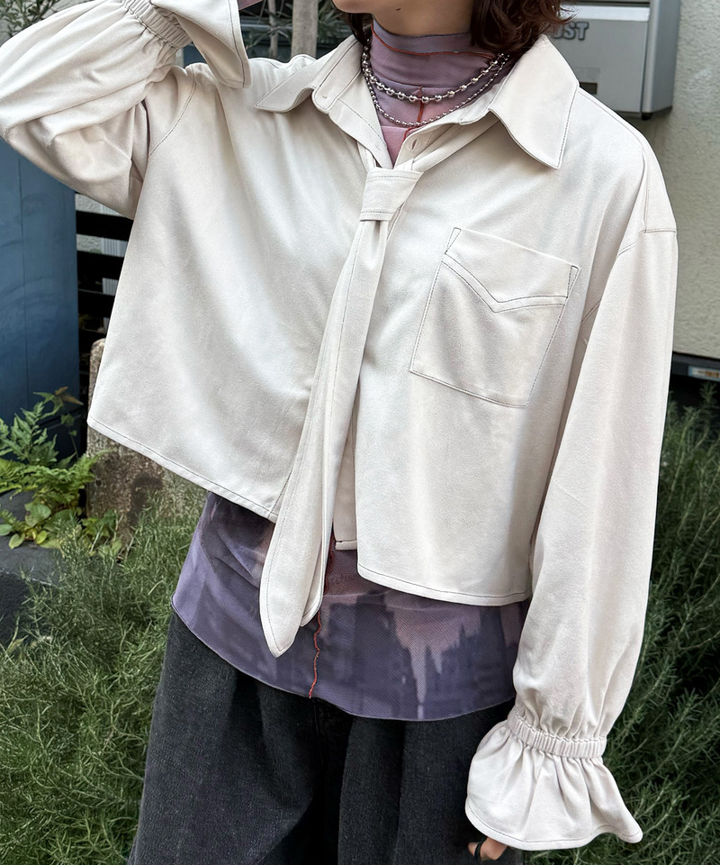 ボウタイフェイクスエードシャツ 詳細画像 オフホワイト 1