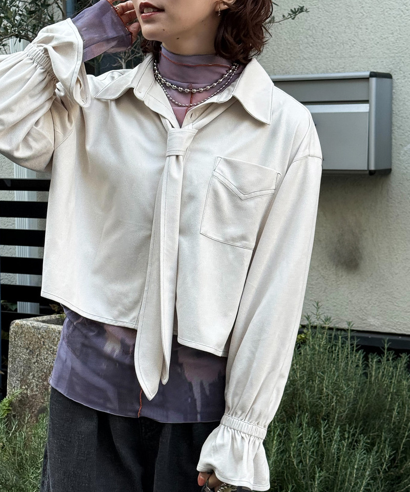 ボウタイフェイクスエードシャツ 詳細画像 オフホワイト 2