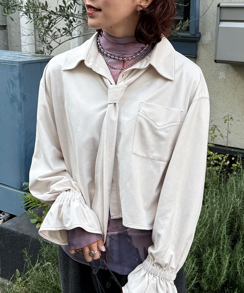 ボウタイフェイクスエードシャツ 詳細画像 オフホワイト 3