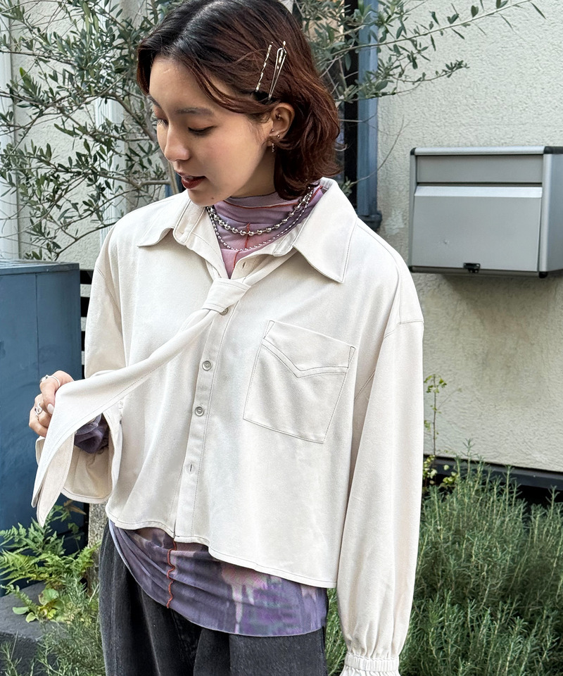 ボウタイフェイクスエードシャツ 詳細画像 オフホワイト 7