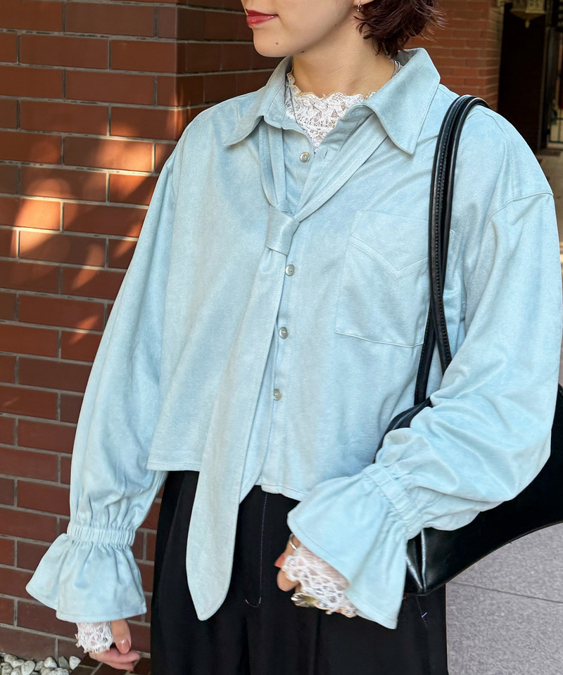 ボウタイフェイクスエードシャツ 詳細画像 ブルー 2