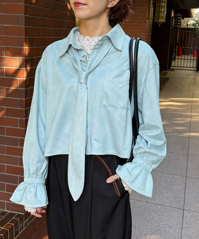 ボウタイフェイクスエードシャツ 詳細画像 ブルー 4