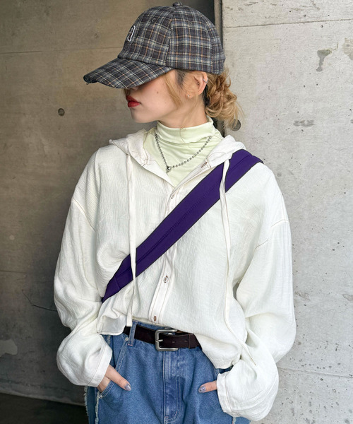 シアー楊柳 配色ステッチフーディシャツ 詳細画像