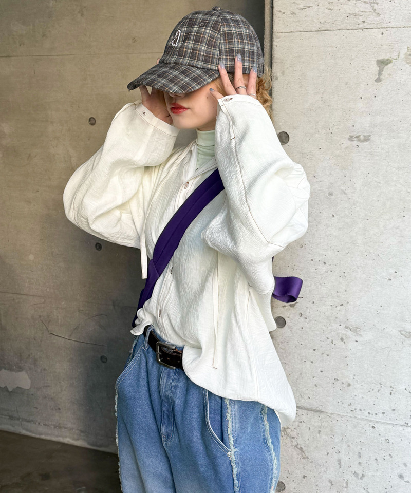 シアー楊柳 配色ステッチフーディシャツ 詳細画像 オフホワイト 2