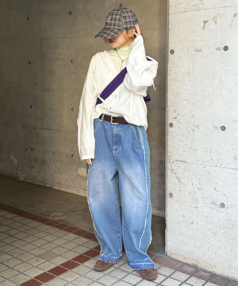 シアー楊柳 配色ステッチフーディシャツ 詳細画像 オフホワイト 3