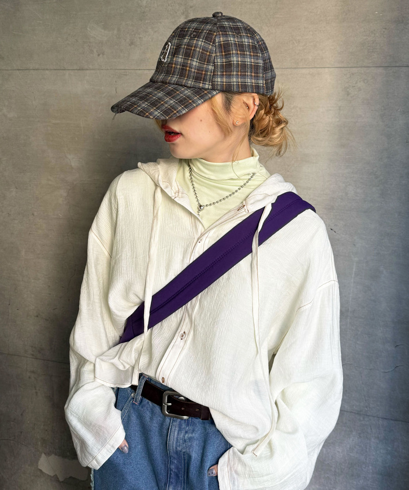 シアー楊柳 配色ステッチフーディシャツ 詳細画像 オフホワイト 5