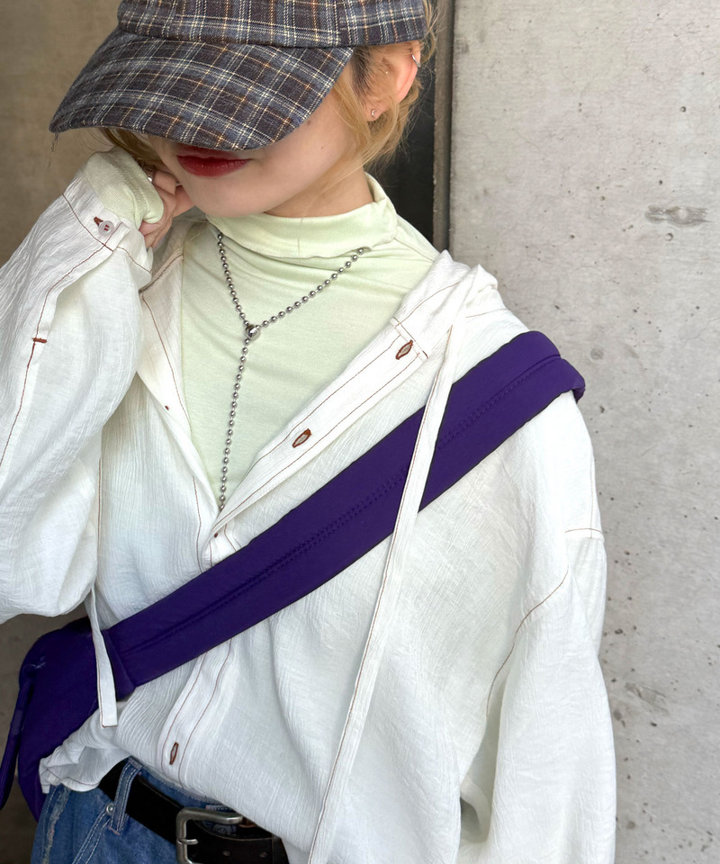 シアー楊柳 配色ステッチフーディシャツ 詳細画像 オフホワイト 6