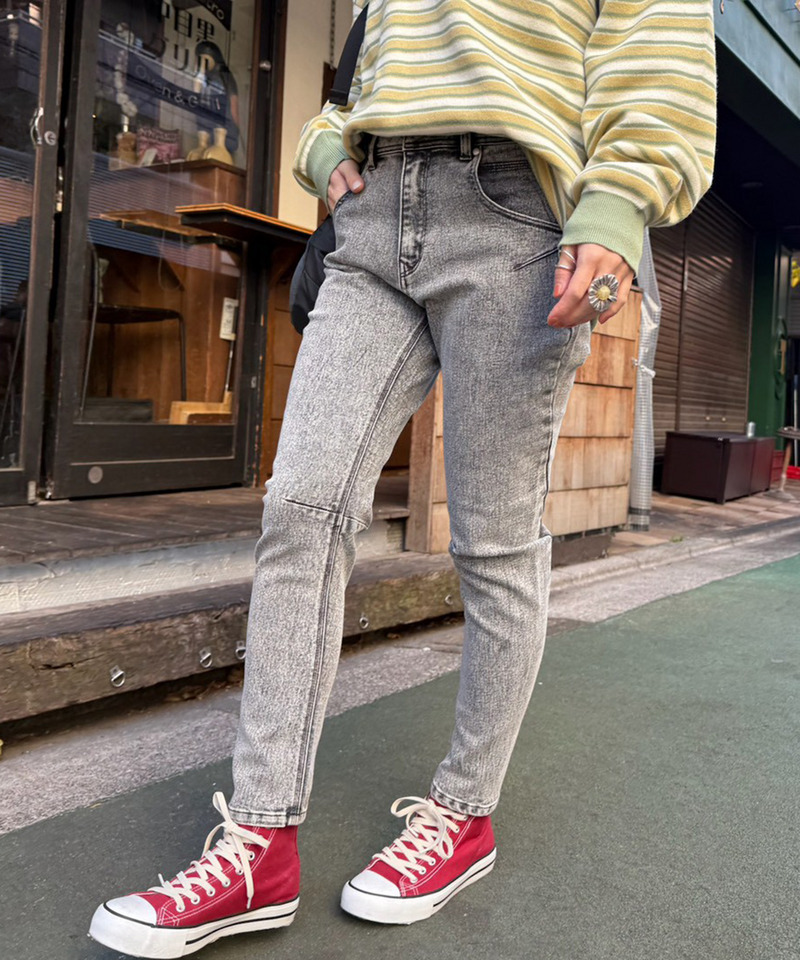 【S/M/Lサイズ展開】MIXロック 美シルエット デニムサルエルパンツ 詳細画像 ブラックデニム 10
