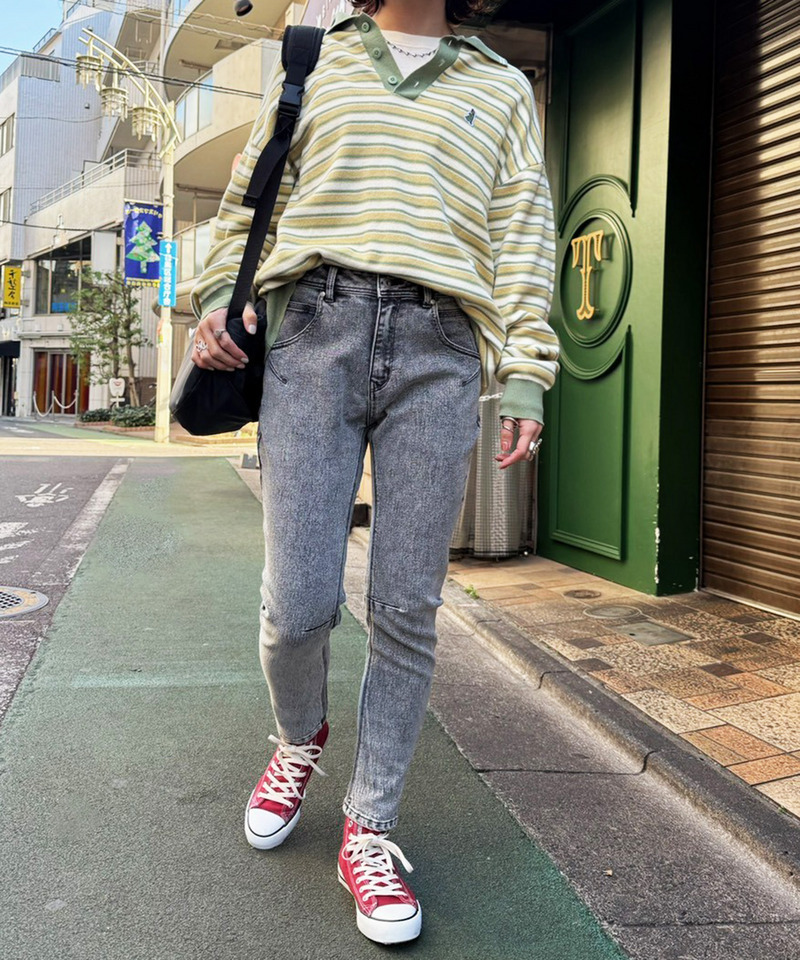 【S/M/Lサイズ展開】MIXロック 美シルエット デニムサルエルパンツ 詳細画像 ブラックデニム 11