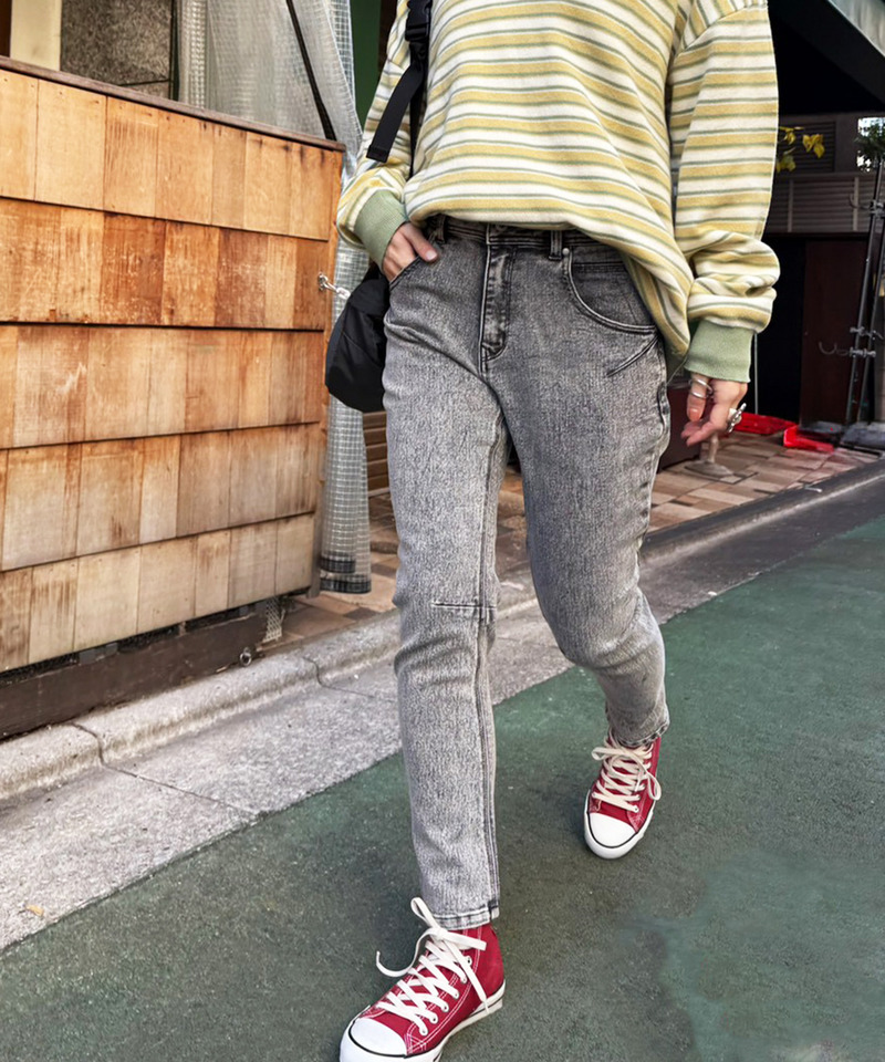 【S/M/Lサイズ展開】MIXロック 美シルエット デニムサルエルパンツ 詳細画像 ブラックデニム 9