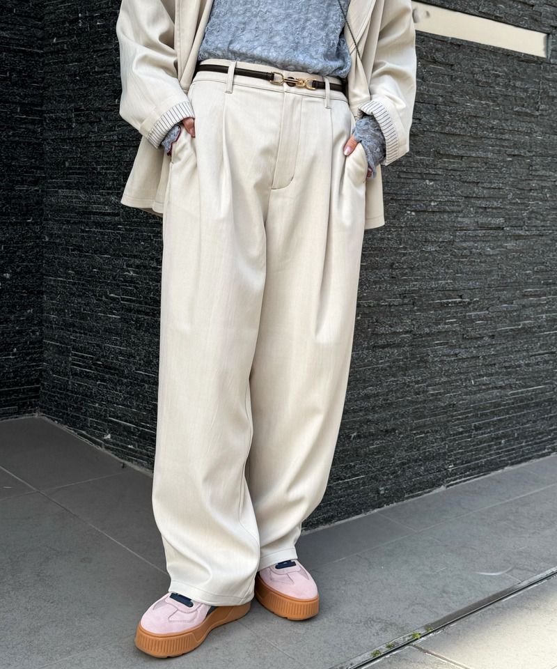 配色ステッチ裾ドロストパンツ 詳細画像 オフホワイト 1